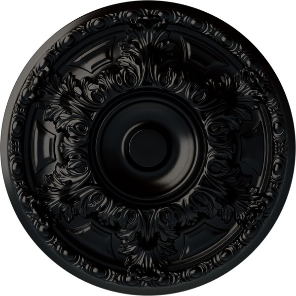 Ekena Millwork Granada Ceiling Medallion (Fits Canopies up to 7 1/8"), Hand-Painted Jet Black, 19"OD x 1 1/2"P CM19GABLF - main